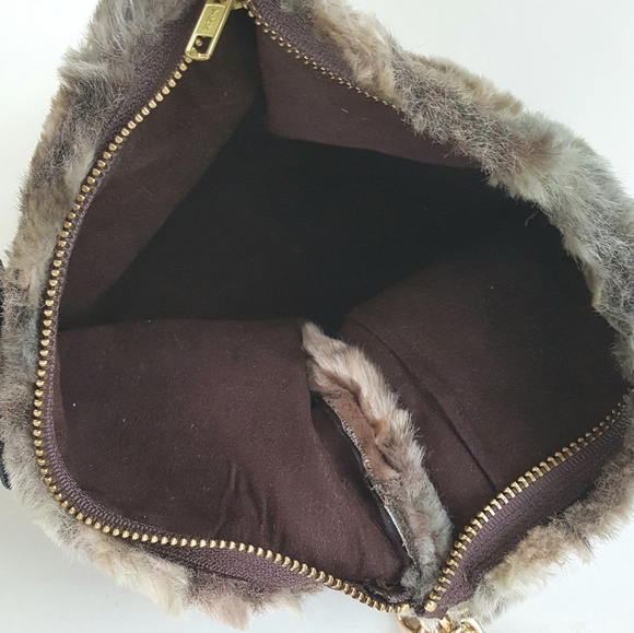 Camo Faux Fur Soft Shoulder Bag Gold Chain Fairy Rustic Celtic Green Brown OOAK - Picture 6 of 9